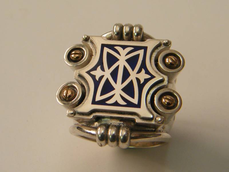 Großer Ring Silber Blau Emaille Kombiniert Mit Roségold 9 Karat von cremerdani