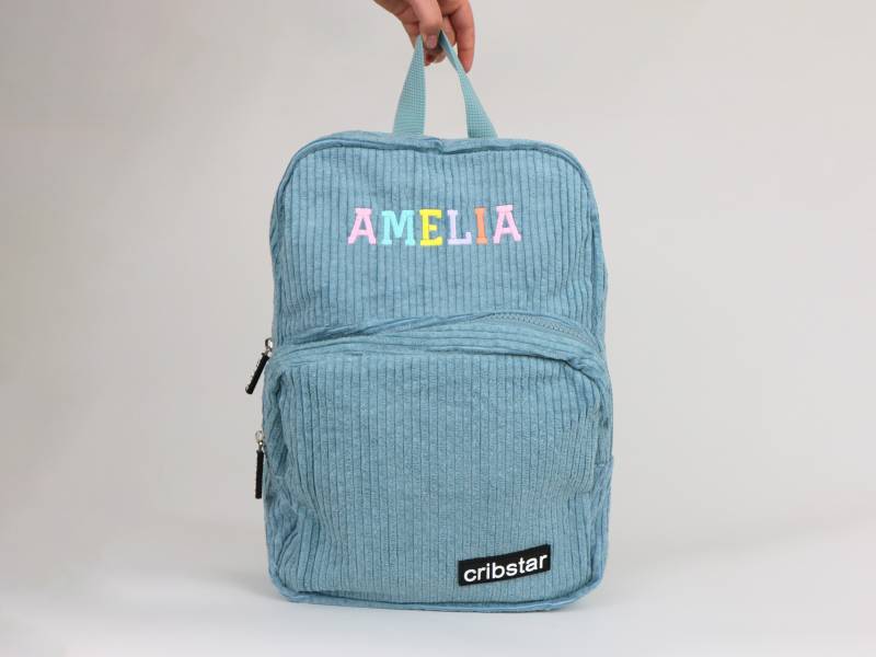 Personalisierte Regenbogen Name Boho Style Cord/Denim Gedruckt Kinder Rucksack von cribstarofficial