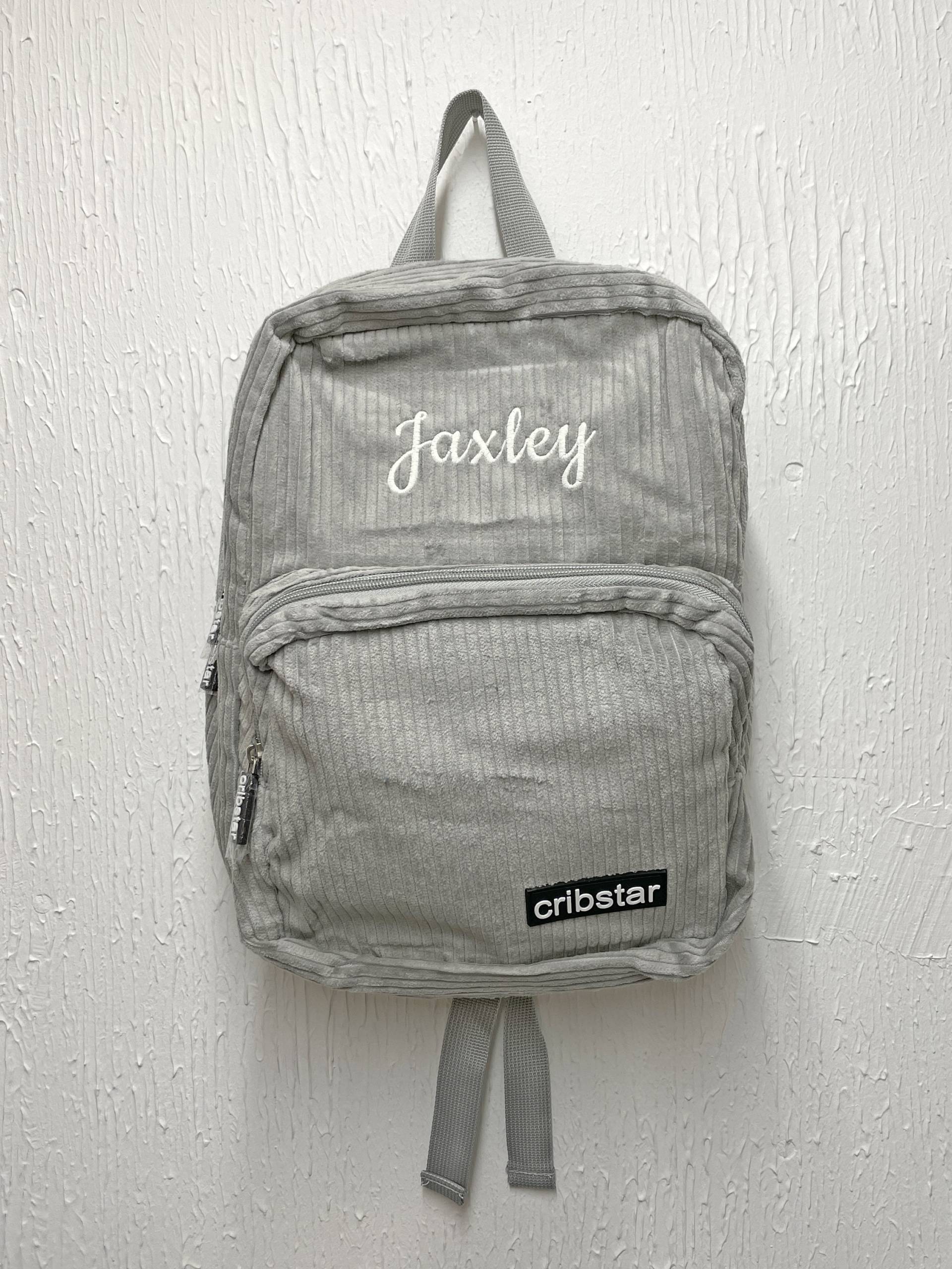 Personalisierte Retro Style Wolkig Grau Cord Kinder Rucksack von cribstarofficial