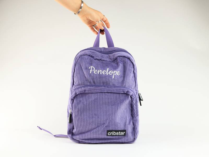 Personalisierte Retro Style Lila Cord Kinder Rucksack von cribstarofficial