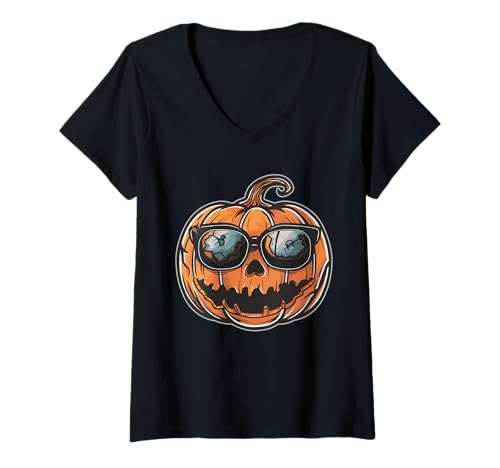 Damen Cooler Halloween Kürbis T-Shirt mit V-Ausschnitt Damen Cooler Halloween Kürbis T-Shirt mit V-Ausschnitt von cringe pumpkin love