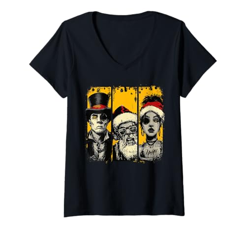 Damen Postapokalyptische Weihnachten T-Shirt mit V-Ausschnitt von cringe spooky xmas love