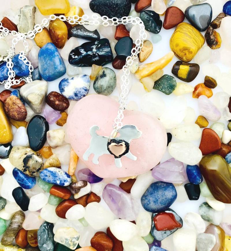 Kleiner Hund Mit Kupfer Herz Halskette-Minimalist Schmuck-Zierliche Halskette-Dainty Schmuck-sterling Silber Halskette-Dog Mom von crobinsondesign