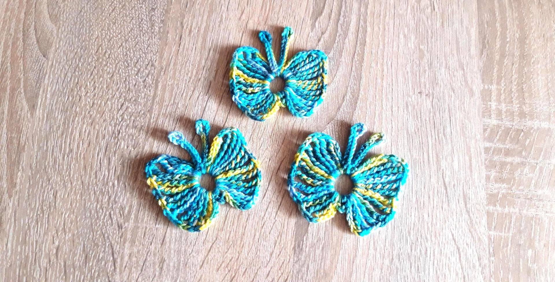 3 Schmetterlinge Gehäkelt Türkisbunt von crochet4angel