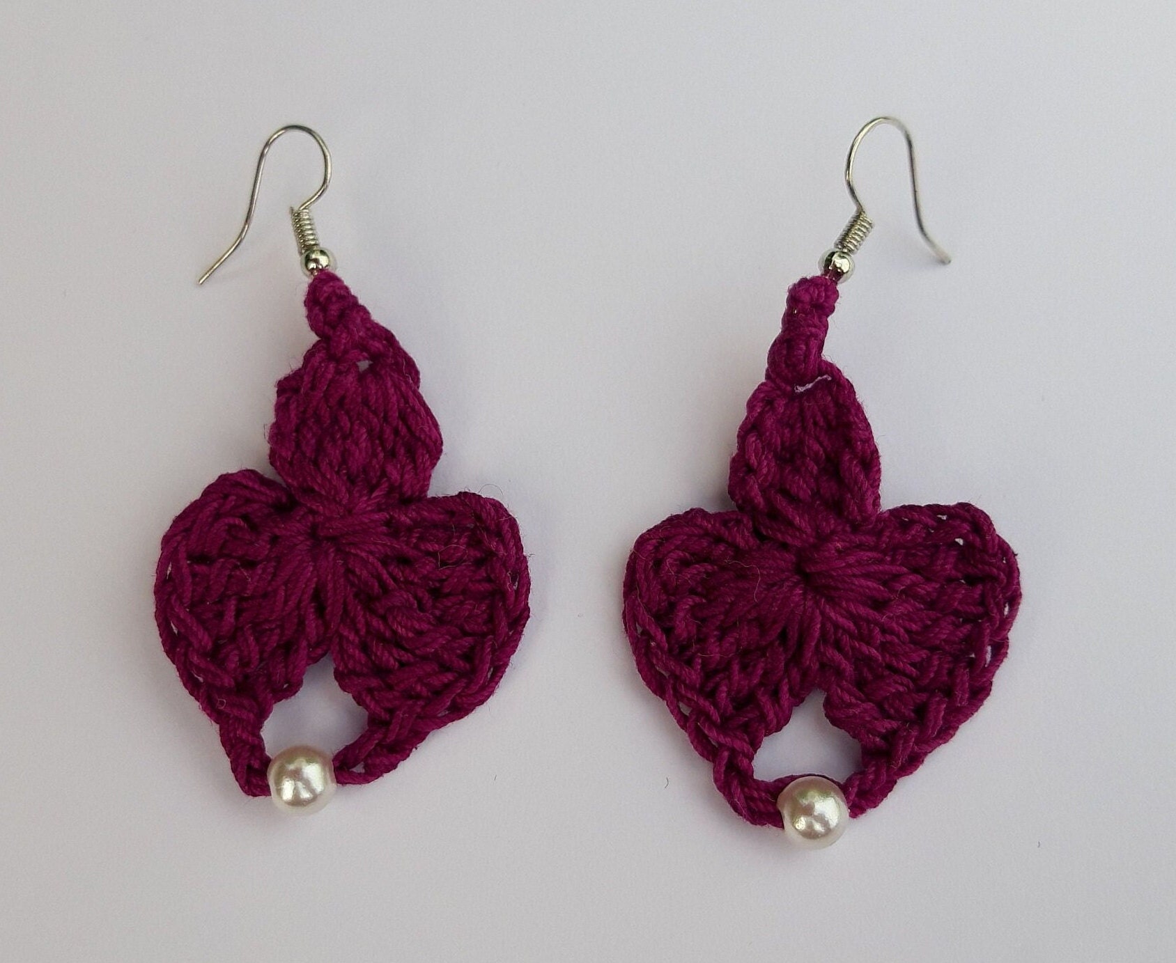 Häkelohrringe Herz Bordeaux von crochet4angel