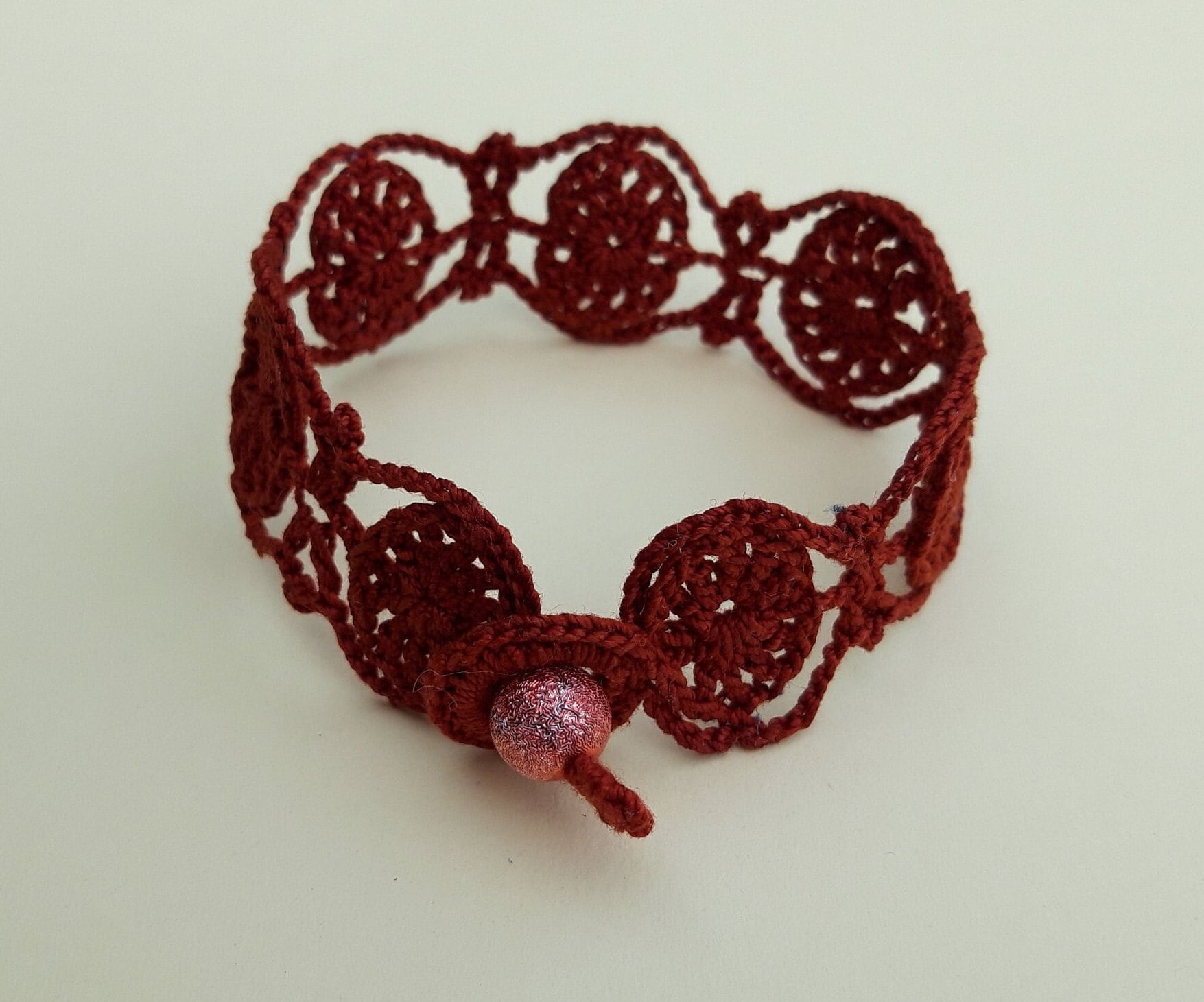 Spitzenarmband Gehäkelt Rostrot von crochet4angel