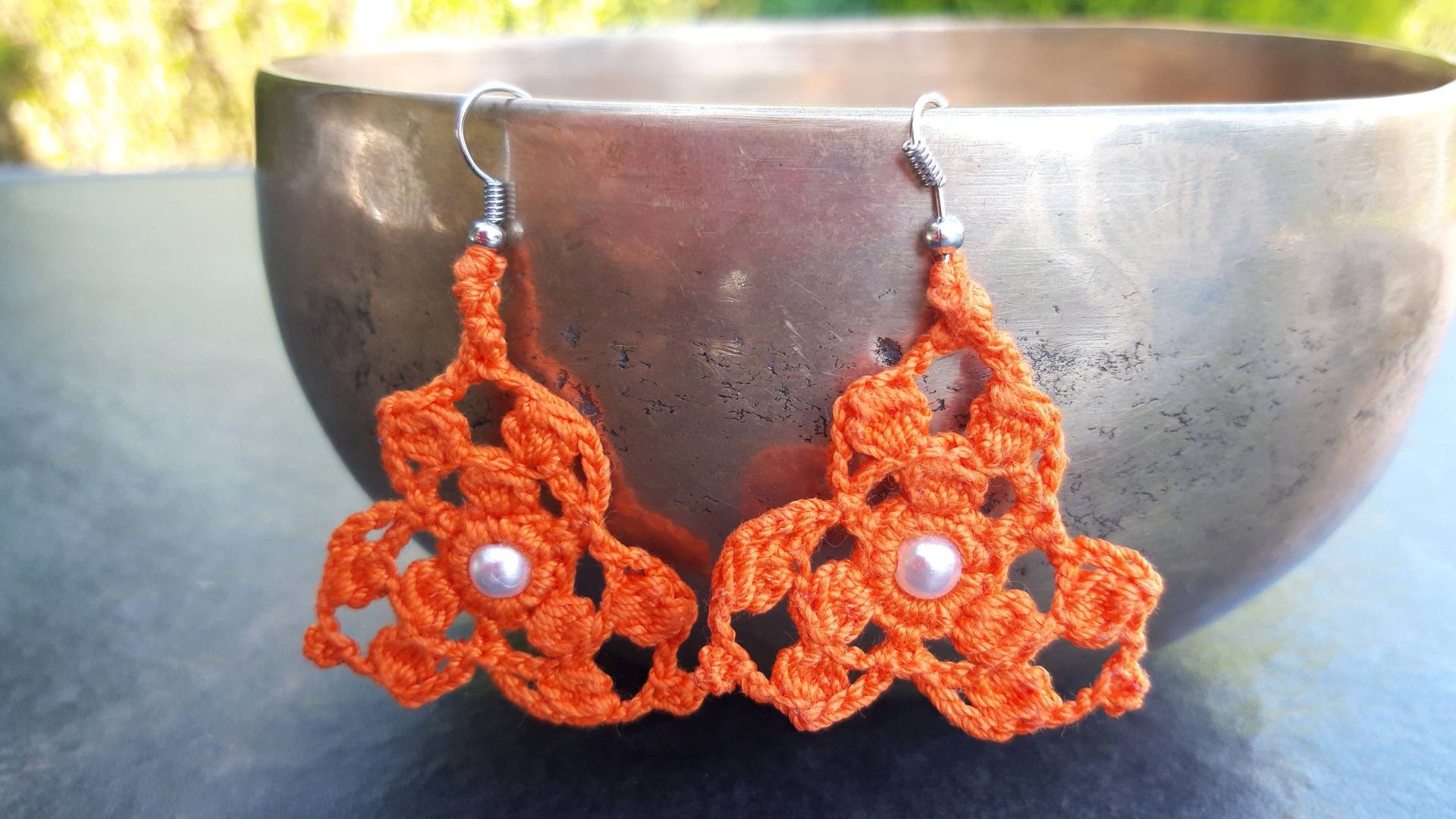 Triangle Ohrringe Gehäkelt Orange von crochet4angel