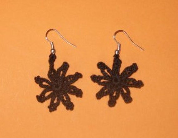 sternchen-Ohrringe, Gehäkelt, Schwarz, Elegant von crochet4angel