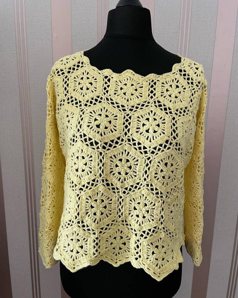 Gehäkelt Gelbe Bluse Crop Boho Kurz von crochetateliersevgi