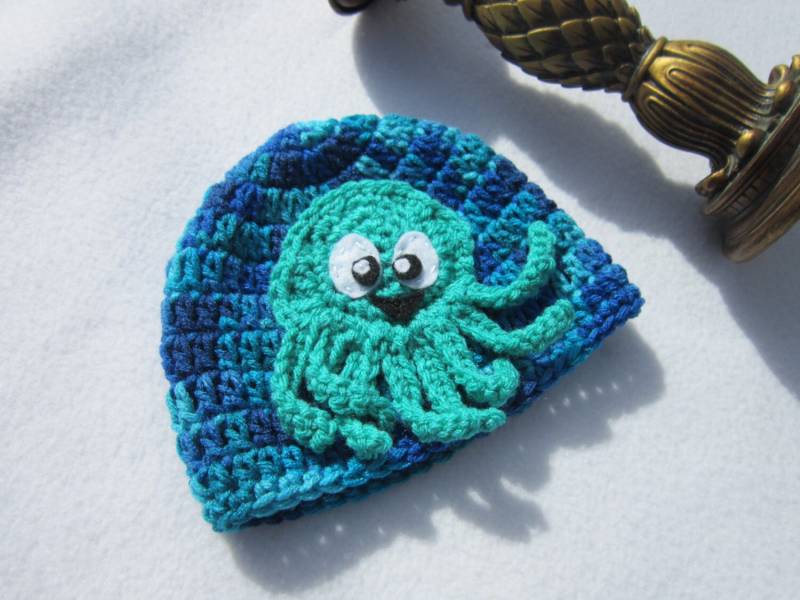 Gehäkelte Baby Mütze Blue Ocean Oktopus Mütze, Fotorequisite von crochetedbycharlene