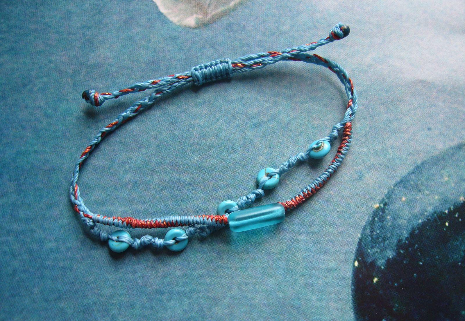 Boho-Armbändchen, Doppelreihig, Geknotet, Kupferorange, Türkis, Petrol, Teal, Scheibenperle, Glasperle von crochetjewelsetsy