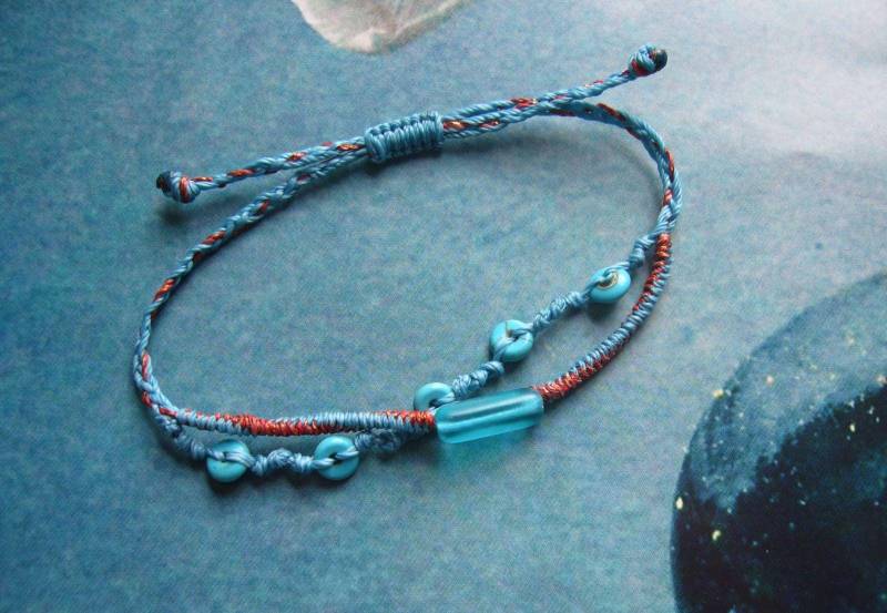 Boho-Armbändchen, Doppelreihig, Geknotet, Kupferorange, Türkis, Petrol, Teal, Scheibenperle, Glasperle von crochetjewelsetsy