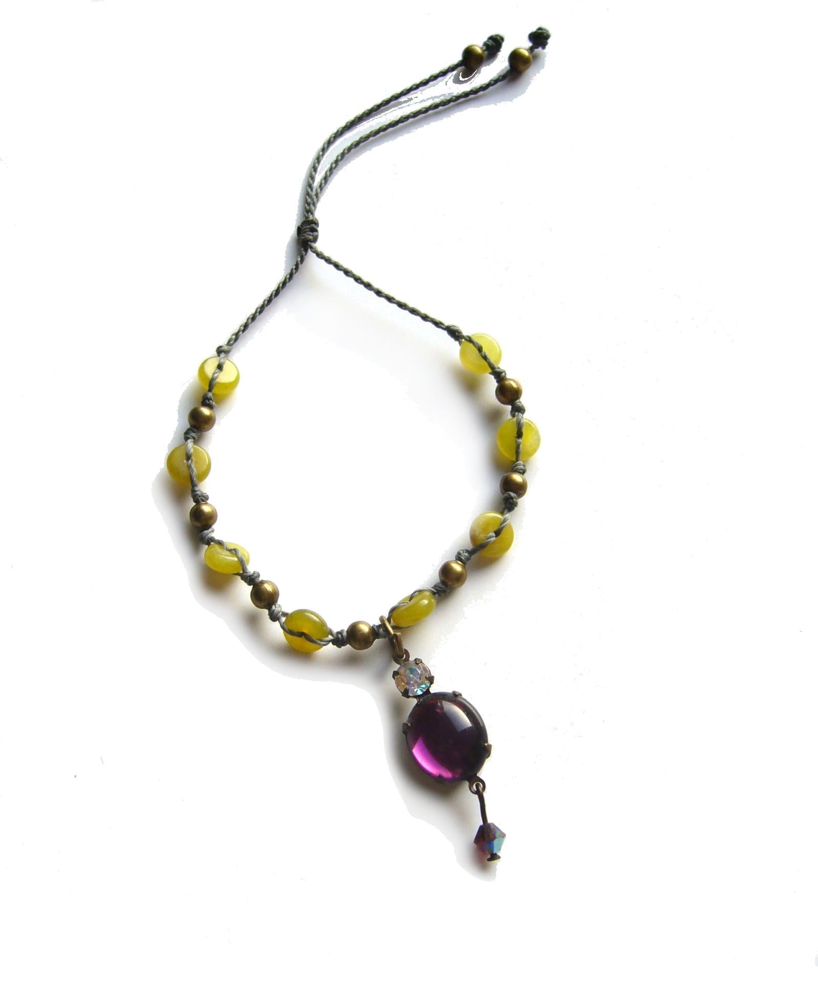 Boho-Armband Geknotet Glasstein-Anhänger Naturstein Abacus Metallperlen Verstellbar von crochetjewelsetsy