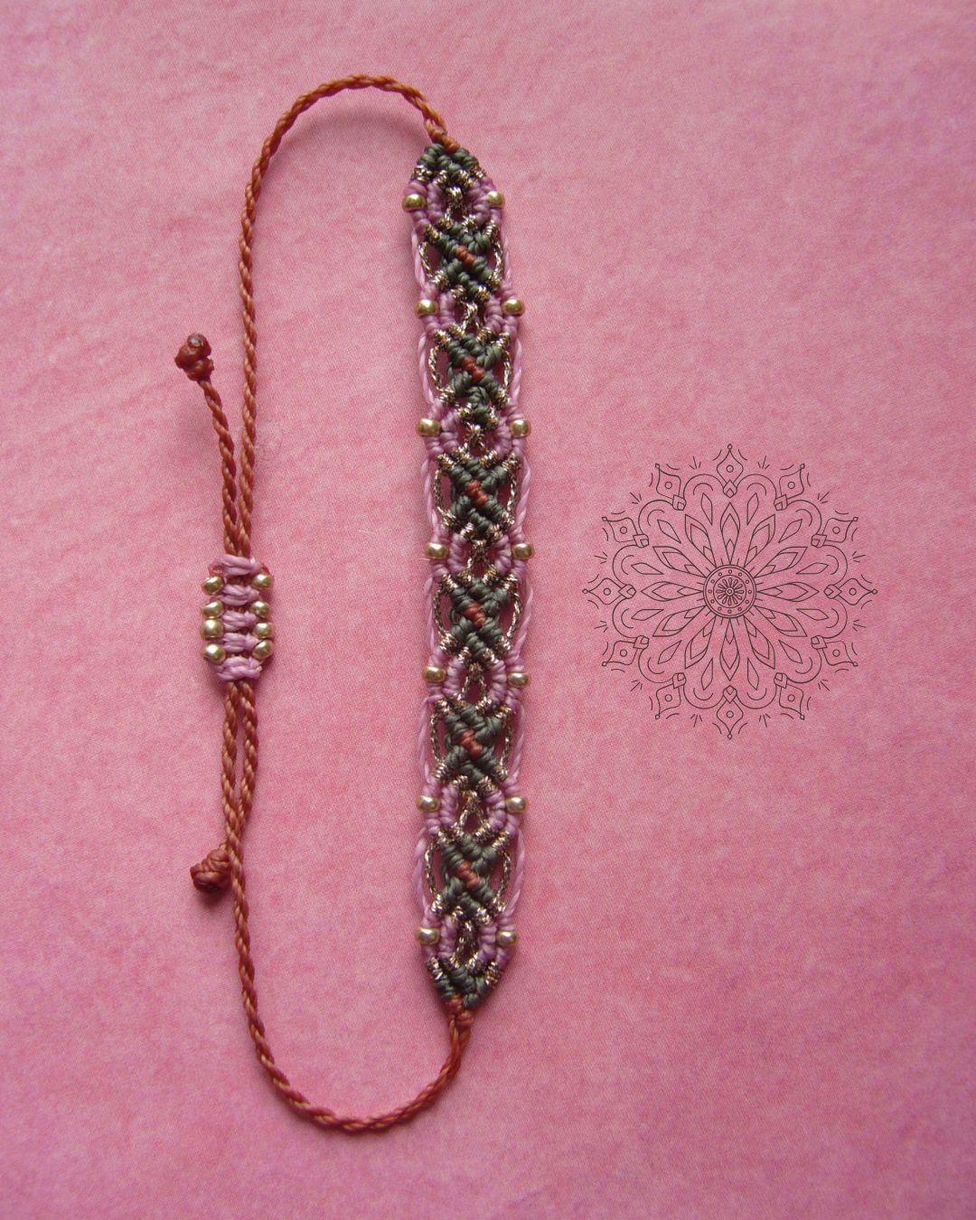 Makramee Armband, Micromacrame Bracelet, Makrameeschmuck, Rosa, Gold, Oliv, Rost, Geschenk, Freundschaftsbändchen, Rocailles von crochetjewelsetsy