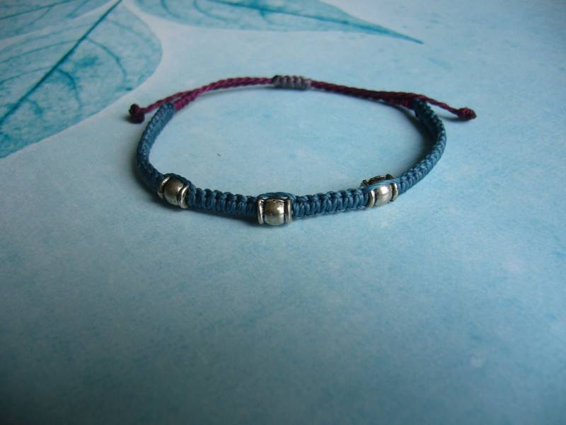 Makramee Armband, Micromacrame Bracelet, Petrol, Teal, Lässig, Unisex, Metallperlen von crochetjewelsetsy