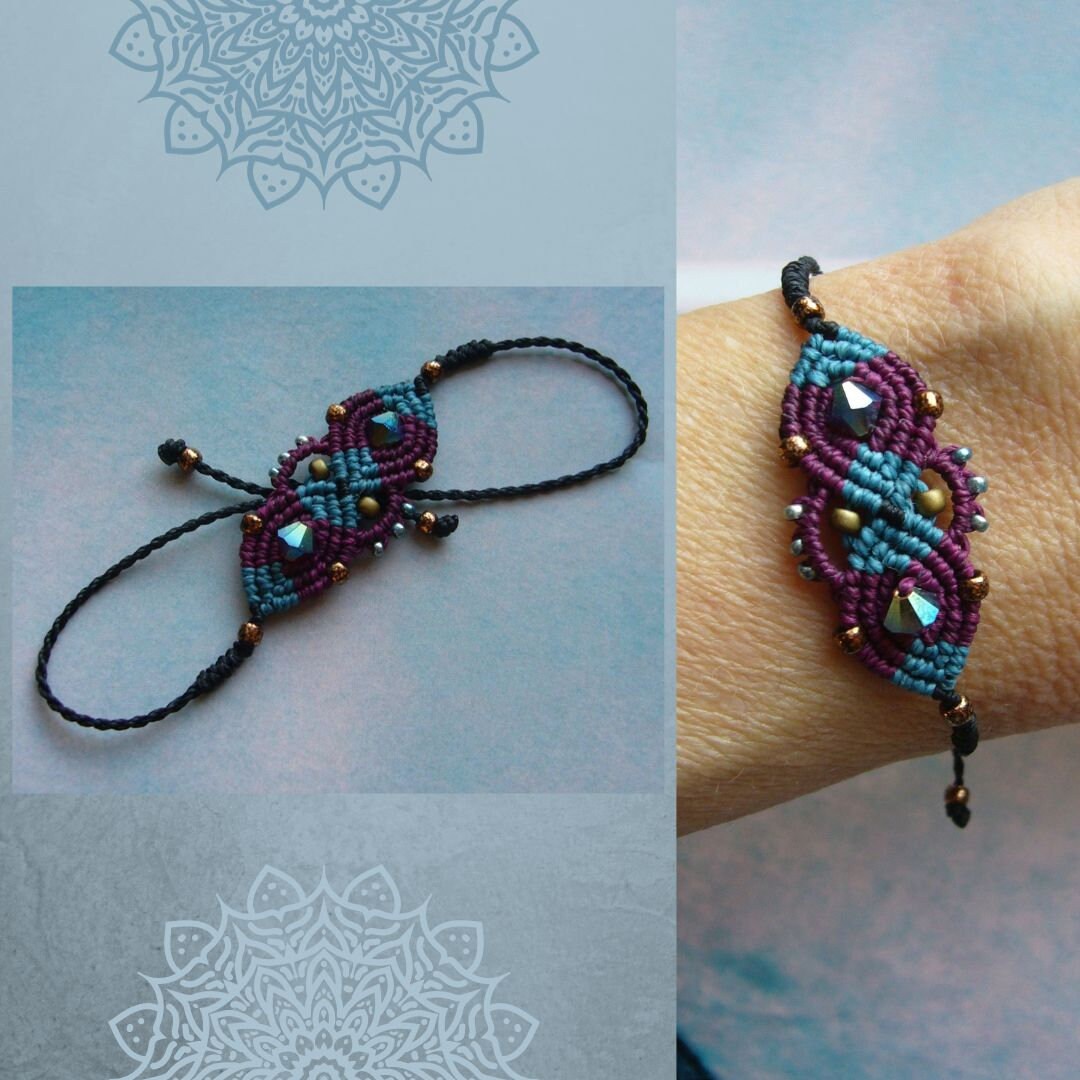 Makramee Armband, Schmuck, Micromacrame Bracelet, Rocailles, Glasbicones, Bohostyle von crochetjewelsetsy