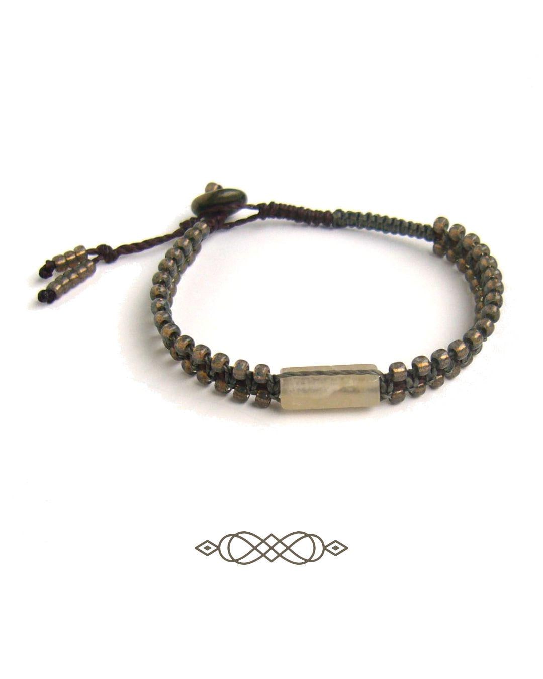 Makramee Armband Jaspis Pyrit Perle Micromacrame Bracelet Oliv Schokobraun Miyuki Rocailles von crochetjewelsetsy