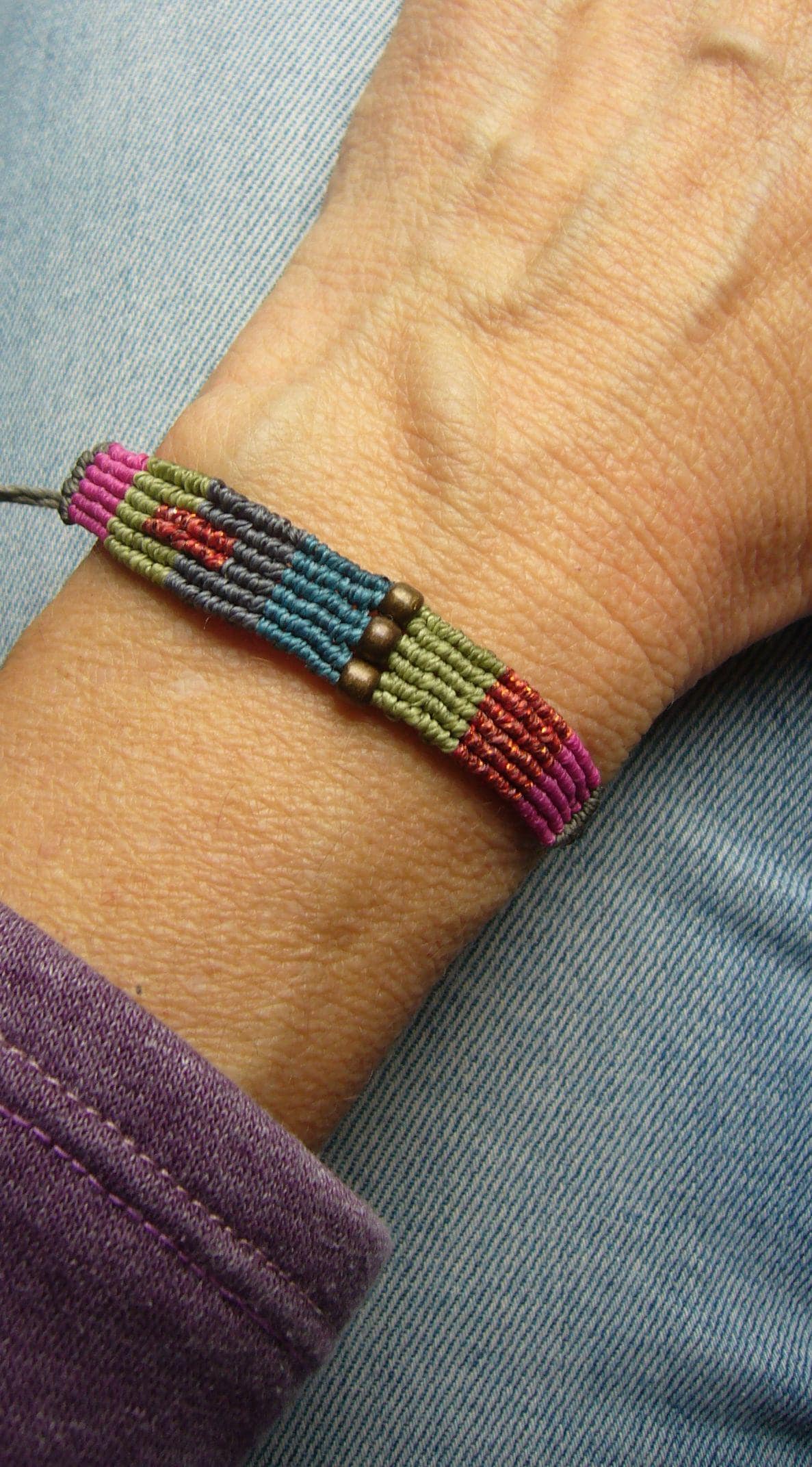 Mikromakramee Armband, Micromacrame Bracelet, Bunt, Rocailles von crochetjewelsetsy