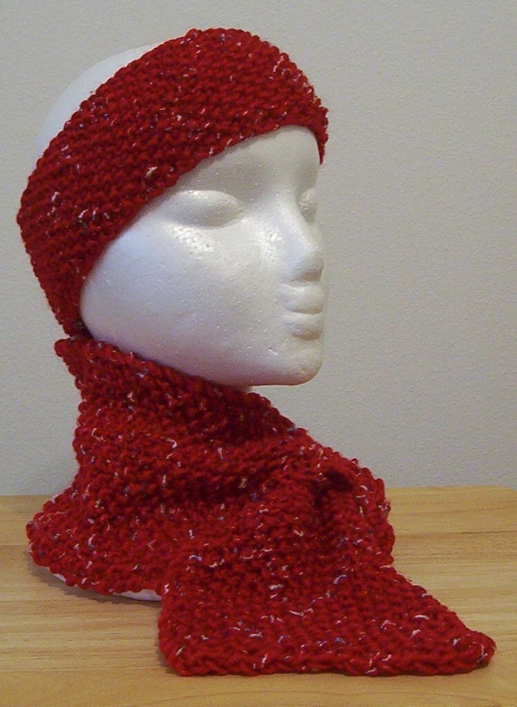 Halstuch Und Stirnband - Scarflette Gestrickt in Rot von crochetknittingqueen