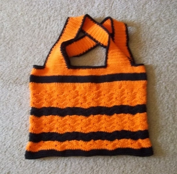 Stadttasche Oder Einkaufstasche - Markttasche Strandtasche Baumwollgarn in Orange Und Schwarz von crochetknittingqueen