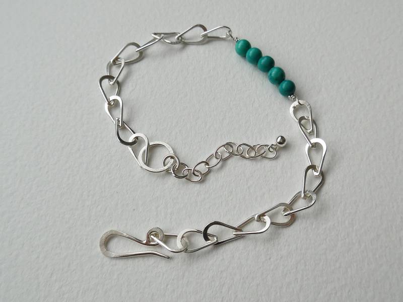 sterling Silber Türkis Kettenarmband, Natürliche Türkis-Armband, Teardrop-Gliederarmband, Geburtsstein Armband sterling Silber Türkis Kettenarmband, Natürliche Türkis-Armband, Teardrop-Gliederarmband, Geburtsstein Armband von crocusjewellery