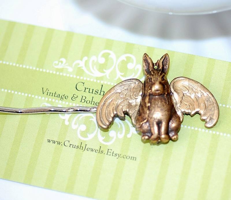 Kaninchen Haarspange Bobby Pin Haar Retro Wicked Bunny Goth Girl Messing von crushjewels