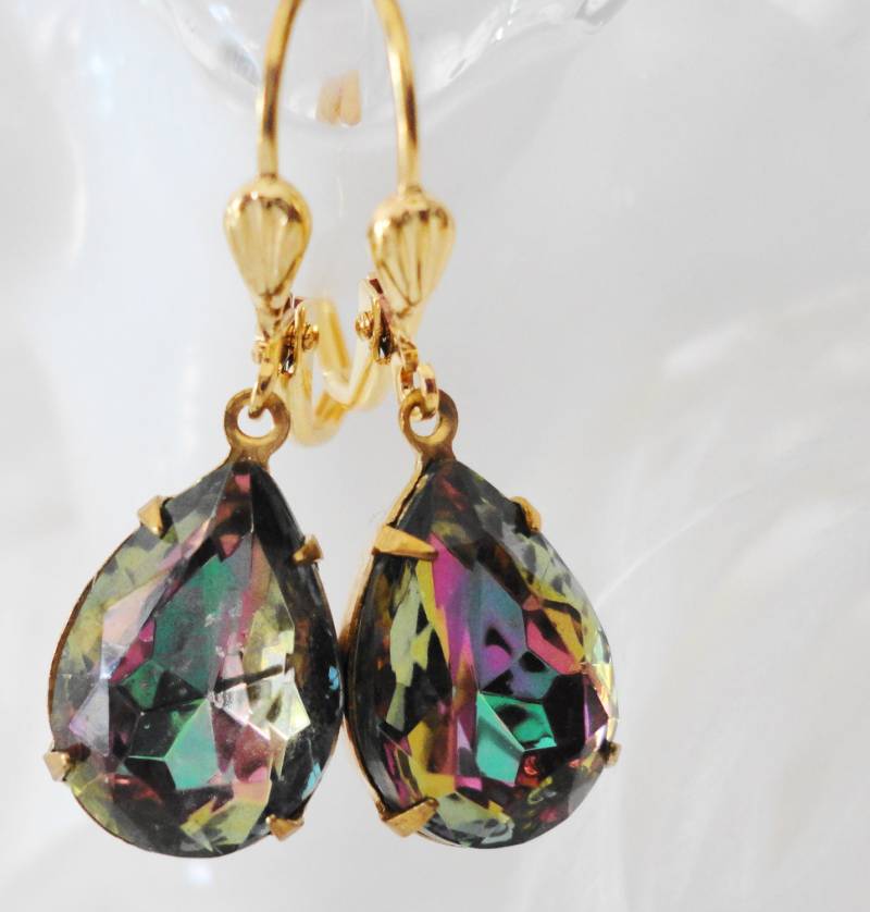 Vintage Kristall Ohrringe Pfau, Brautschmuck, Retro von crushjewels