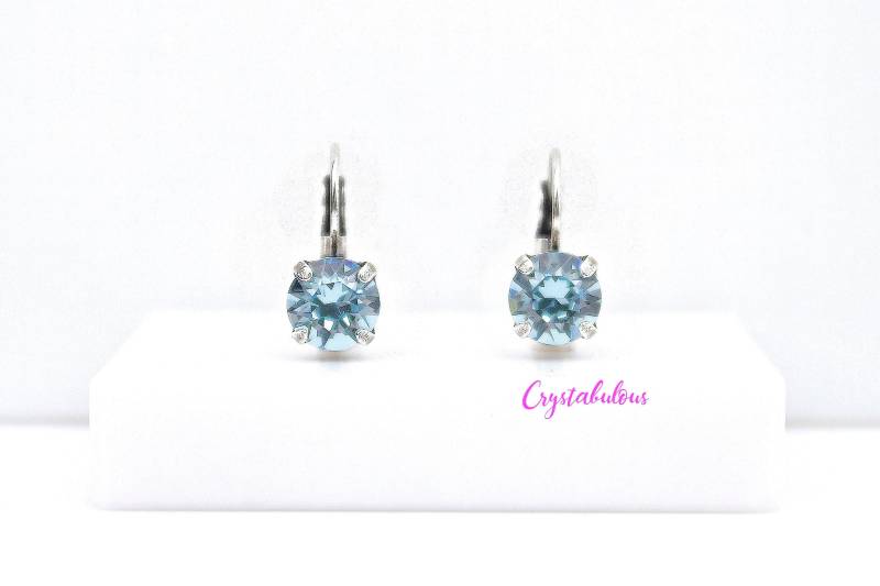 Aquamarin Kristall Ohrringe Antik Silber Klappbrisur, 8 Mm Aus Österreich Aquamarin Kristall Ohrringe Antik Silber Klappbrisur, 8 Mm Aus Österreich von crystabulous