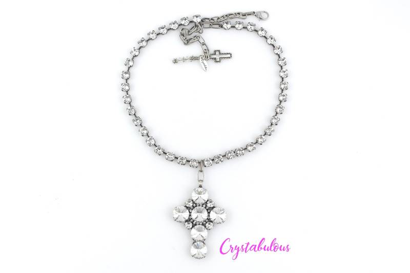 Crystal Cross Halskette Rosenkranz Anhänger, Antikes Silber Finish Crystal Cross Halskette Rosenkranz Anhänger, Antikes Silber Finish von crystabulous