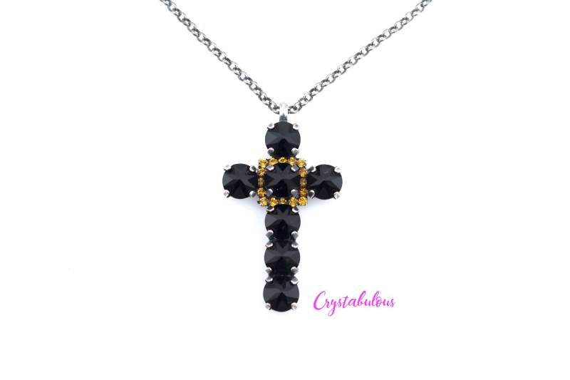 Schwarzer Kristall Kreuz Anhänger Antikes Silber Jet Black Topaz Halskette Schwarzer Kristall Kreuz Anhänger Antikes Silber Jet Black Topaz Halskette von crystabulous