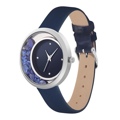 Crystal Blue Damen Armbanduhr Lapislazuli Edelstein Schmuck analog Quarz weiches Armband blau 6568 von Crystal Blue