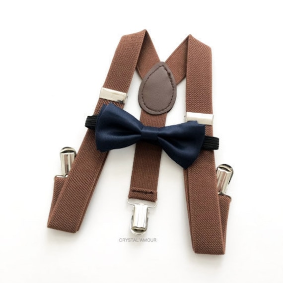 Hosenträger Und Fliege, Marine Braune Hosenträger, Navy Blau, Braun Dunkelblau, Braun-Träger, Säuglinge Kleinkinder von crystalAmour