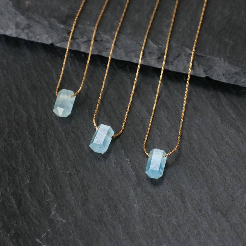 Echter Aquamarin Kette, Doppelspitze An Verstellbare Kette Gold - Oder Silber, Handgefertigte Edelsteinkette von crystalsofart