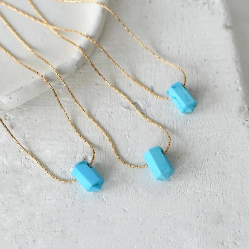 Echter Türkis Kette, Doppelspitze Türkis, An Verstellbarer Gold - Oder Silberkette | 37-43 cm, Handgefertigt, Edelstein Kette von crystalsofart
