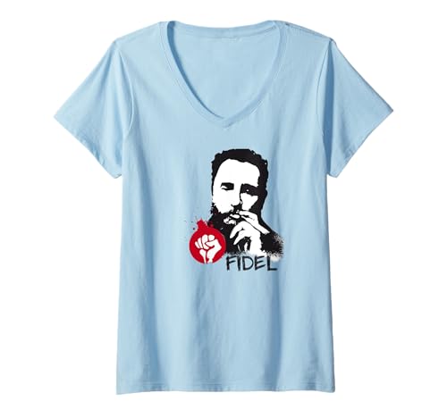 Damen Fidel Castro Cuba Revolution Faust Kampf Demo T-Shirt mit V-Ausschnitt von cuba design