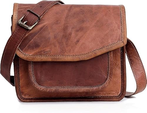 C CUERO CUERO 11 Zoll Kleine handgefertigte Umhängetasche aus echtem Leder iPad/Tablet Vintage Messenger Bag für 10,5 Zoll iPad Pro für Damen Herren Geschenk für Sie Ihn Braun Small Tablet Tasche von cuero