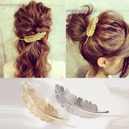 2 stücke Metall Vintage Gold/Silber Blatt Feder Haarspange für Frauen Mädchen Seite Haarspange Pferdeschwanz Halter Haarnadel Haarschmuck Büro Zuhause Reisen von cuhair
