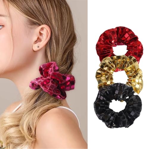 3pc Haar Scrunchies, Pailletten Scrunchies Elastische Stretch Glitter Scrunchie Haar Tie Ponytail Halters Bun Cover für Mädchen und Frauen von cuhair