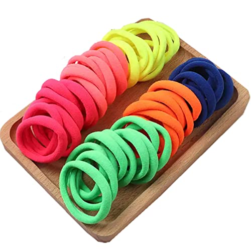 50 Stück Haarbänder für Mädchen, 4,5 cm, einfach, robust, elastisch, Haarband, Pferdeschwanz-Clip (rot, mehrfarbig) von cuhair