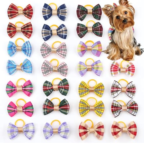 50 Stück kleine Hundehaar-Accessoires, klassische französische Streifen, Schleife, Haustierzubehör, Hundehaar, Schleife, niedliche Hundeschleifen, Gummibänder, Haustier-Katzen für Hundezubehör, von cuhair