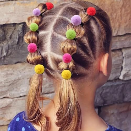 Bunte Pompon-Haargummis, Regenbogen-Haargummi-Set für Kinder, Blasen-Zopfbänder, 10 Stück von cuhair