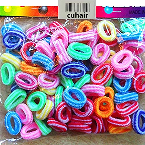 Cuhair 200 stücke Mini Baby Kleinkind Mädchen Farbige Haar Elastische Haargummi Pferdeschwanz Hodler Haarband Zubehör (Fit für 6Month-3 Jahre) (Gestreifter Haarring) von cuhair