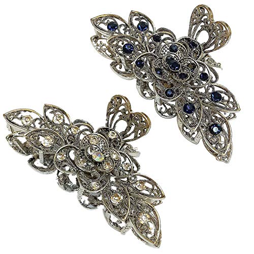 Haarklammern für Damen, Mädchen, Vintage-Stil, Legierung, Strass, große Größe, Haarklammern, modische Retro-Blumen, Haarklammer für dickes Haar, 2pcs 6cm von cuhair