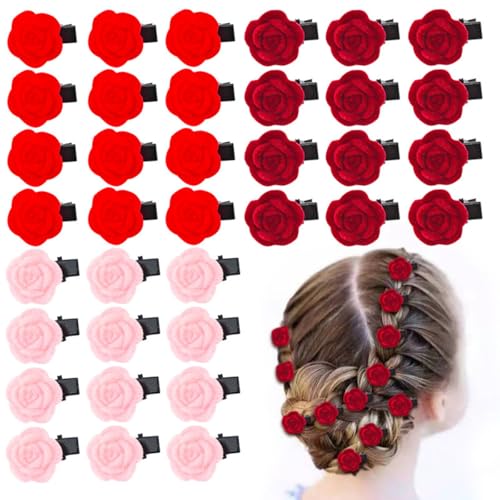 Haarspangen für Mädchen, rote Samt-Rosen, Haarspangen für Mädchen, Haarspangen, Haarnadel, Zubehör, Pony, Clip, Strand, Party, Hochzeit, 12 Stück (Rosa) von cuhair