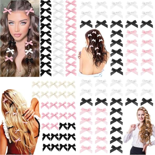 Mini-Haarspangen mit Schleife aus Satin, 4 cm, für Damen und Mädchen, 100 Stück (10 Farben) von cuhair