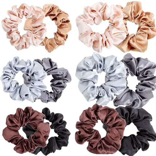 Satin Haar Scrunchies 12 Stück, Weiche Scrunchies Haarbänder Seide Satin Scrunchy mit Haar Elastische Bänder Pferdeschwanz Halter Haarzubehör Frauen Mädchen, Kein Schaden Haar (C) von cuhair