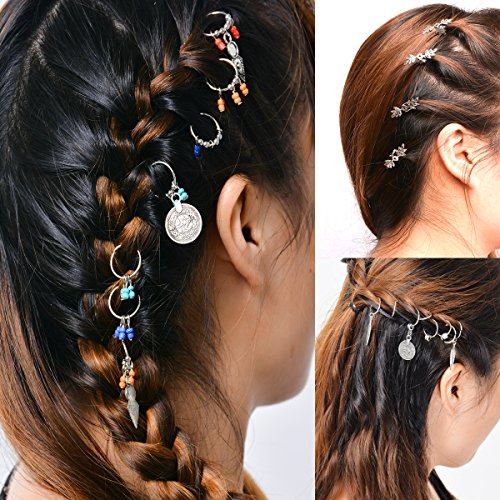 cuhair 20 Ringe fürs Haar, für Mädchen, Damen, niedlich, glänzend, silberfarbener Stern, in Sternen-Form, Haarklammern, für Zöpfe, geflochtenes Haar, Haarschmuck von cuhair