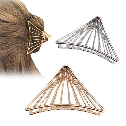 cuhair Haarspange aus Metall, groß, Vintage, Silber, Gold, Dreieck, hohl, für Frauen, rutschfest, Haarclip, dick, 2 Stück von cuhair