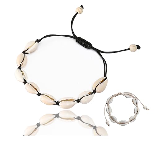 cuhostki 2 Stück Muschelkette Muschel Armband Fußkette Sommer Strand Schmuck Halskette verstellbares Armband für Damen Mädchen Sommer Strand Schmuck Wasserfest von cuhostki