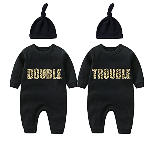 Culbutomind Baby-Bodys für Zwillinge, niedliches Outfit mit Mütze, Baby-Pyjama, Neugeborene, Mädchen, Kleidung, Zwillings-Geschenk, Leopardenmuster Dt, 80 von culbutomind